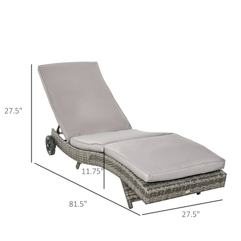 Outsunny Chaise Lounge Pool Chair, Outdoor PE Rattan Cushioned Patio Sun Lounger with Adjustable Backrest and Wheels