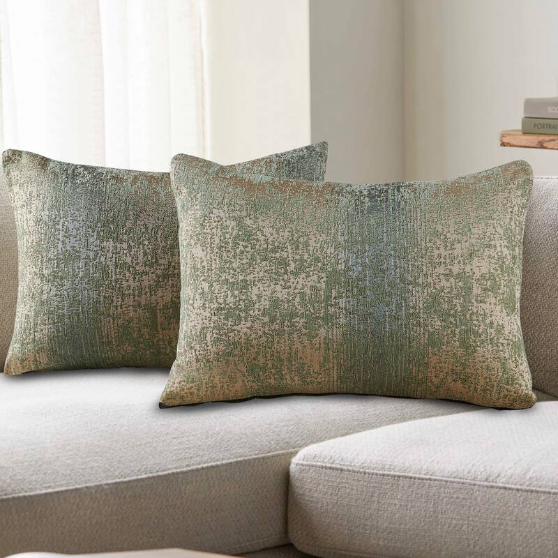 2-Piece Jacquard Chenille Zippered Lumbar Pillow Cover Set