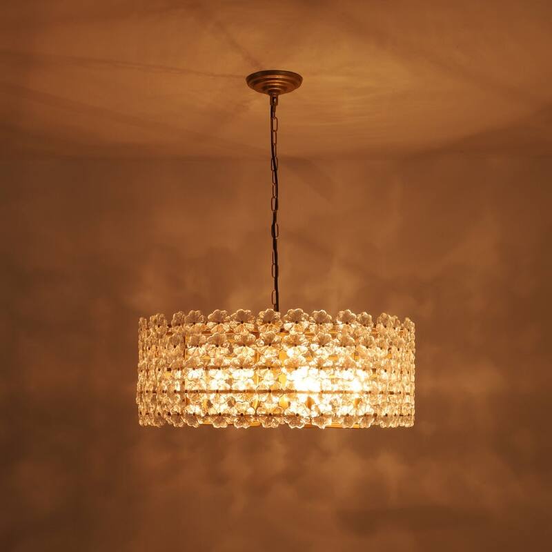 Mid-Century 8-Light Glass Blossom Round Cage Chandelier 25.6 in