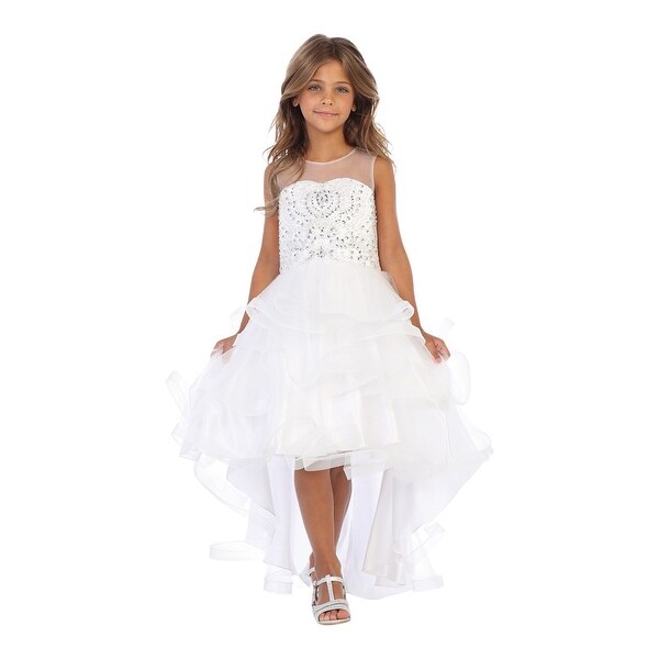 white ruffle flower girl dress