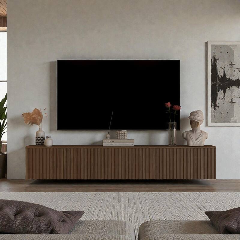 69" Floating TV Stand Wall Mounted with 16 Color LED Lights, Modern TV Cabinet for 55-65 Inch TVs