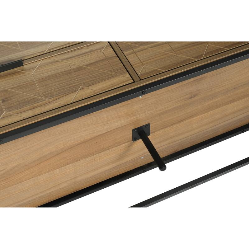 7 Double drawer dresser with black knobs and metal legs in walnut