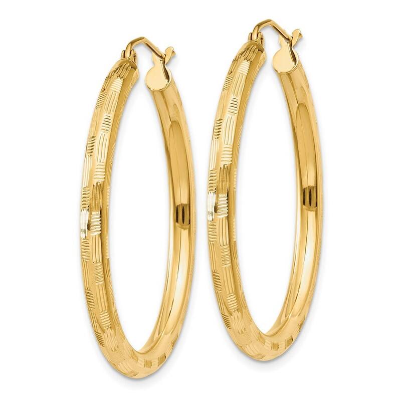 Curata 14k Yellow Gold TexturedCheckerboard 35x3mm Hoop Earrings