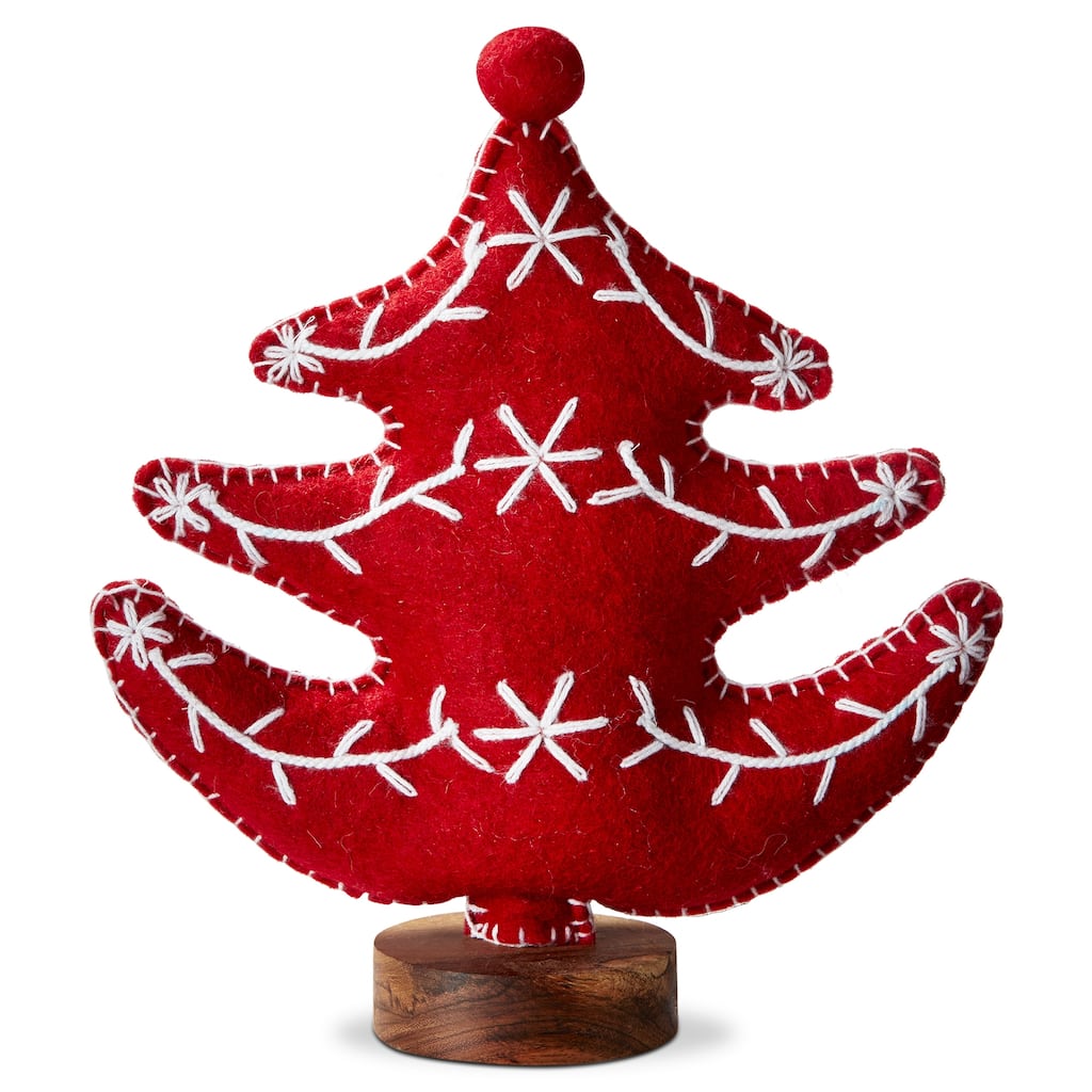 Red Felt Sprig Christmas Tree Decorations for Tabletop or Mantel Medium 14 inch