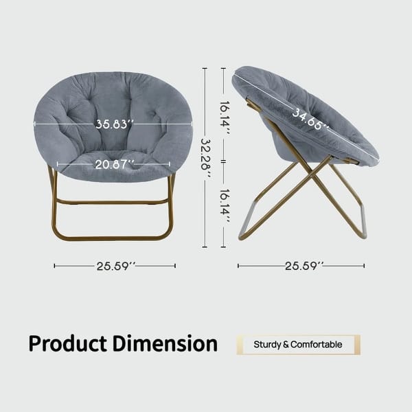 dimension image slide 2 of 3, Faux Fur Folding Saucer Chair, Comfy Lounge Chairs for Bedroom Living Room Flexible Folding Seating