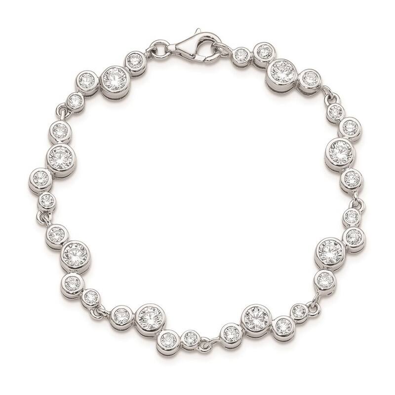 Curata 925 Sterling Silver Rhod Plat CZ Cubic Zirconia Simulated Diamond Bracelet 7.5 Inch