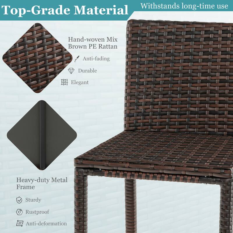 Costway Patio 3PCS Wicker Bar Set Height Table Two Stools with 3 Rows - See Details