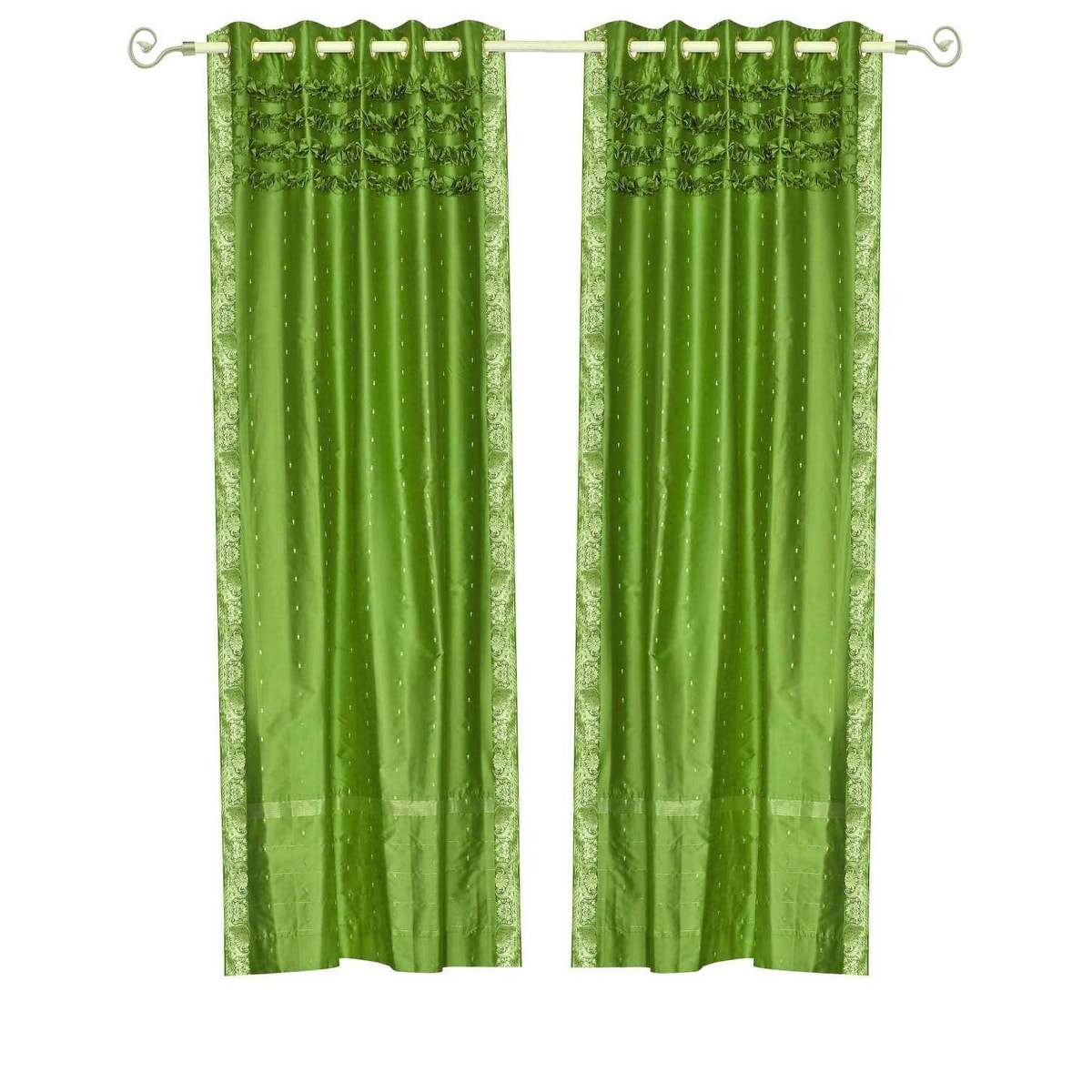 Forest Green Hand Crafted Grommet Top Sheer Sari Curtain Panel -Piece