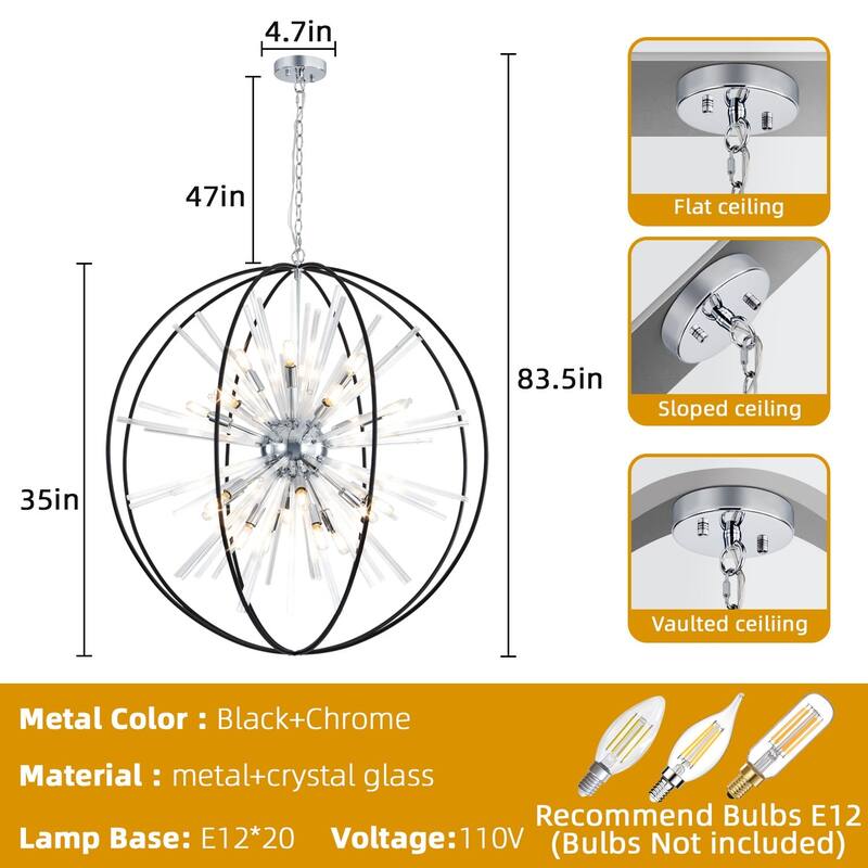 Modern Chandelier 35" 10-light Black and Silver Orb