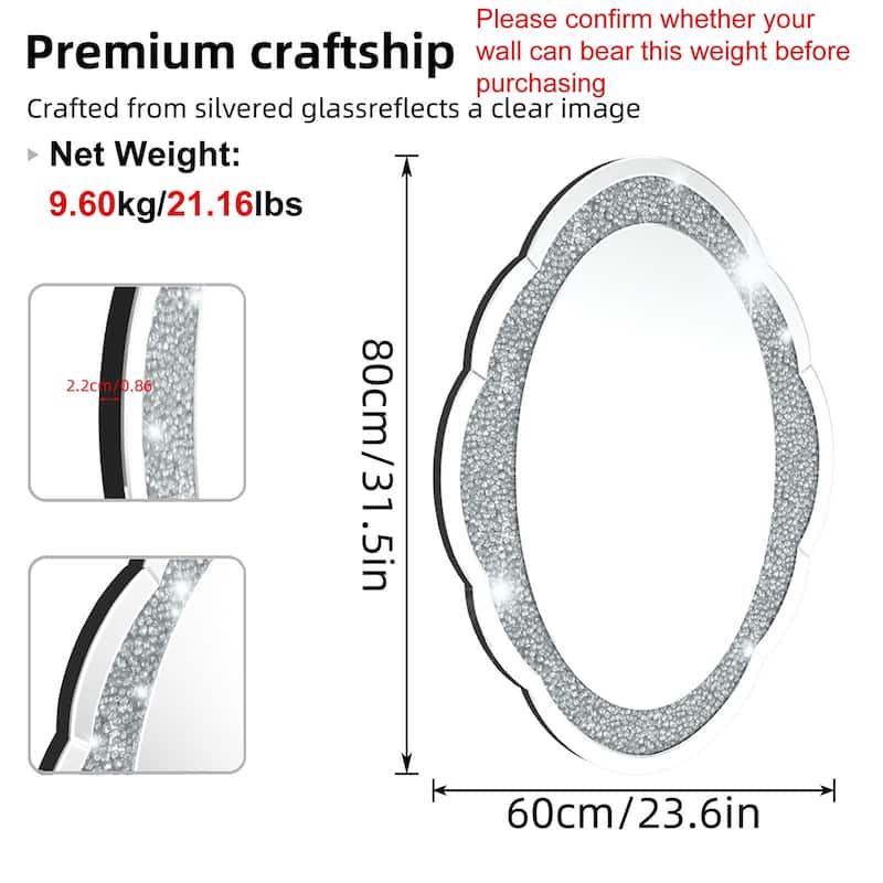 Sparkling Crystal Crush Diamond Oval Blossom Accent Mirror - 23.6" W x 31.5" H