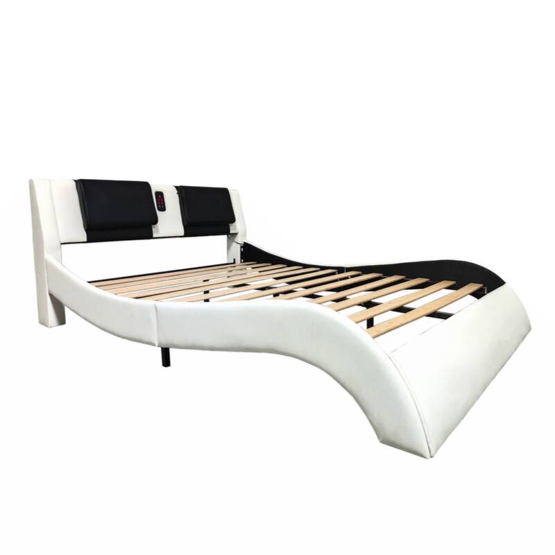 Faux Leather Upholstered Platform Bed with Led Lighting, Queen Size