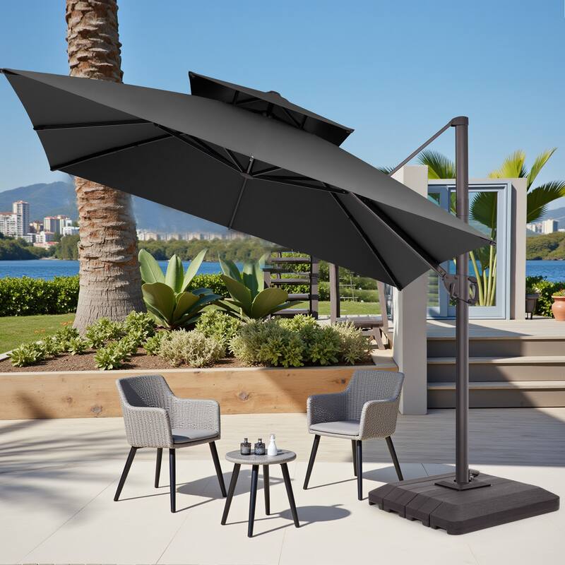 Pellebant 10 x 10 ft Square Outdoor Patio Cantilever-Offset Umbrella with Base Stand