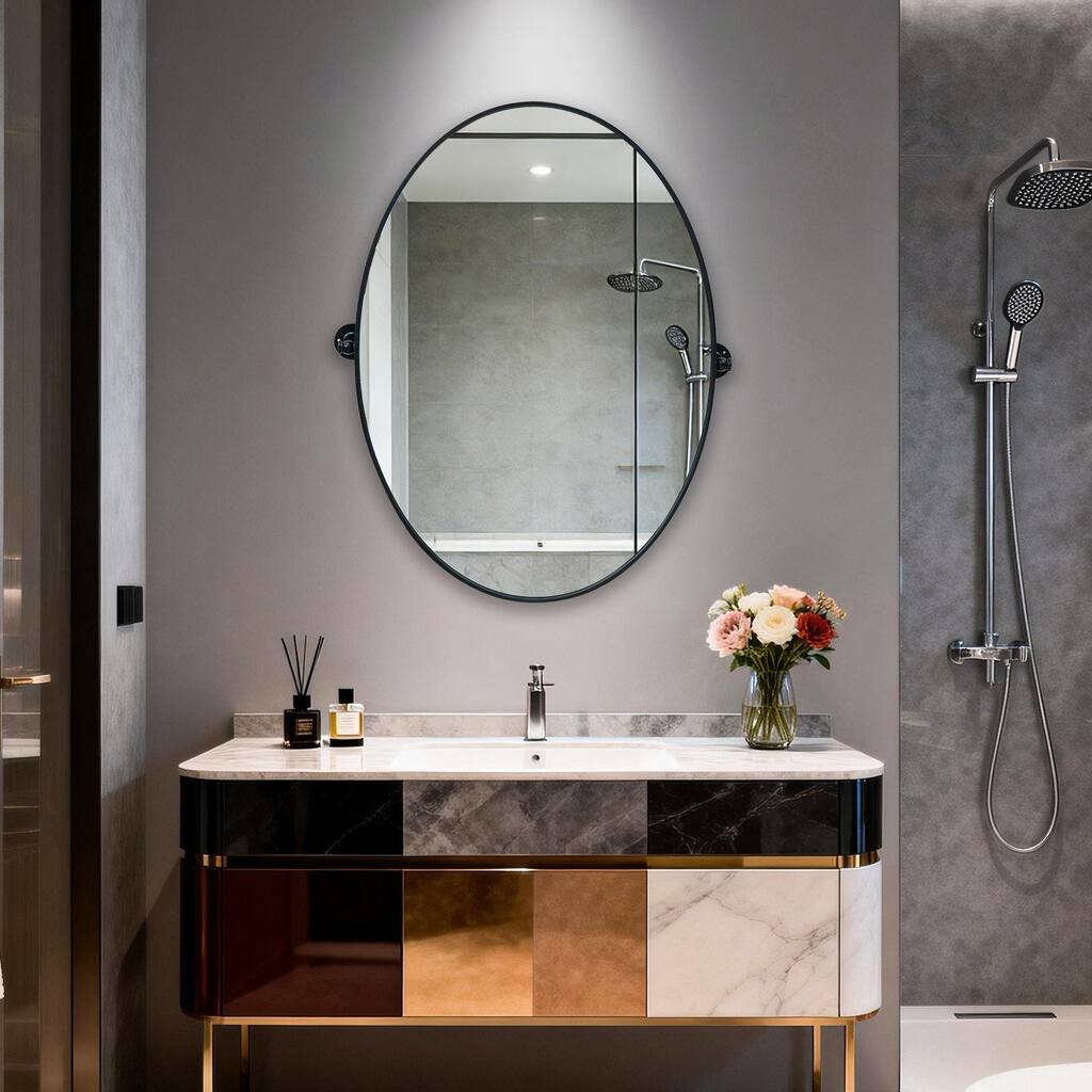 Oval Metal Pivot Bathroom Vanity Mirror Tilting Wall Aluminum Mirrors - 20"L x 28"W