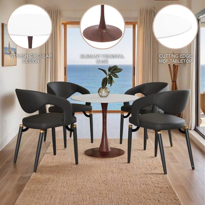Bristol 24" Round Dining Table with MDF Top and Walnut Steel Pedestal Base for Modern Kitchen and Dining Room