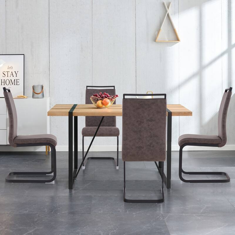 Roomfitters Industrial Wood Dining Table for 4-6 with Thick Engineered Top and Metal Legs for Living Room, Rustic Brown