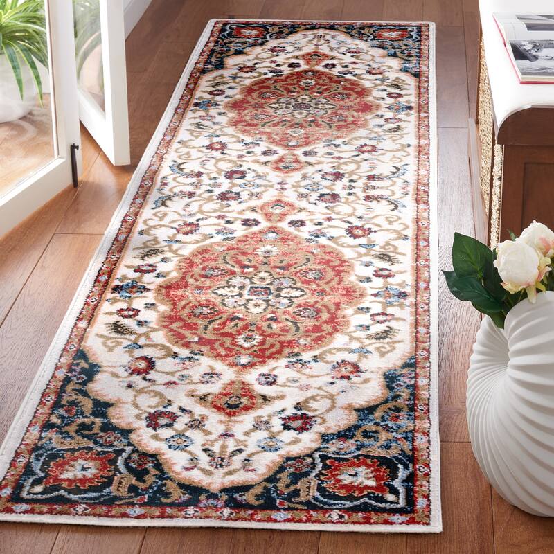 SAFAVIEH Rosewood Theda Traditional Oriental Rug - 2'3" x 8' Runner - Ivory/Red