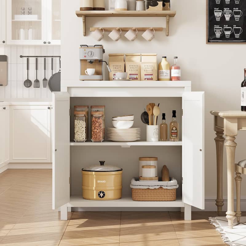 Rattan Storage Cabinet with PVC Woven Doors, Wooden Sideboard Buffet, with Adjustable Shelf, Multifunctional Cupboard