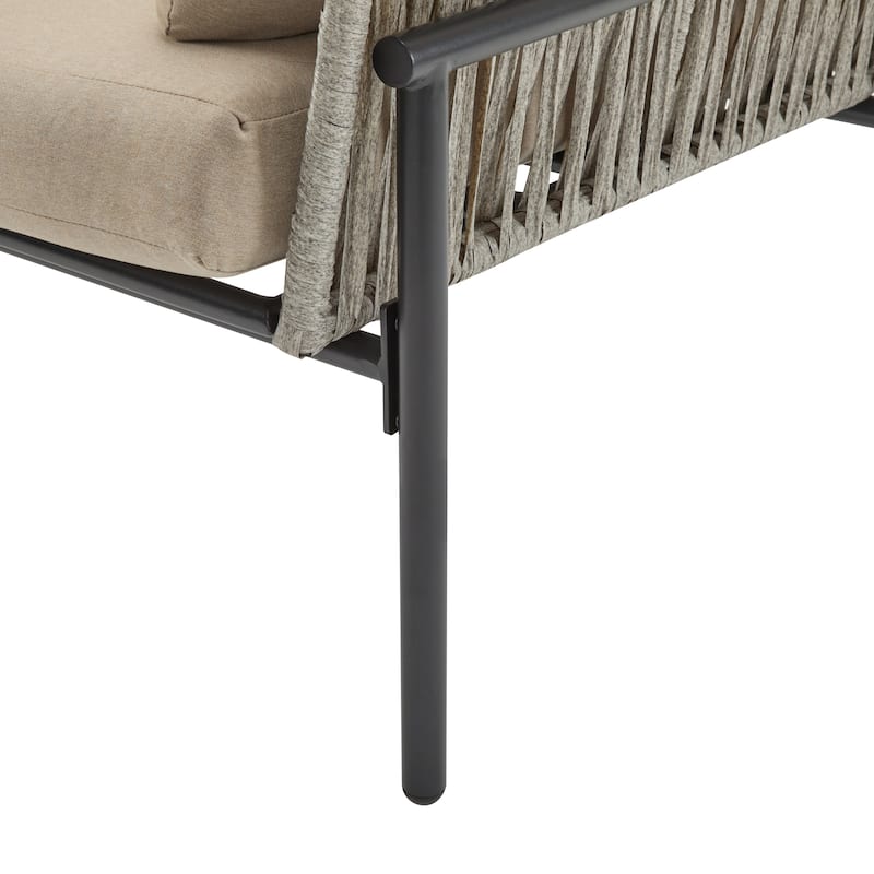 Christopher Knight Home - PureNest 36" Beige and Light Wood-Tone Rope Iron Lounge Chair with Cushions