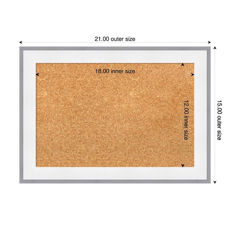 Maya White Silver Framed Cork Board - Bulletin Board, Organization Board, Pin Board - Natural - 21 x 15 in