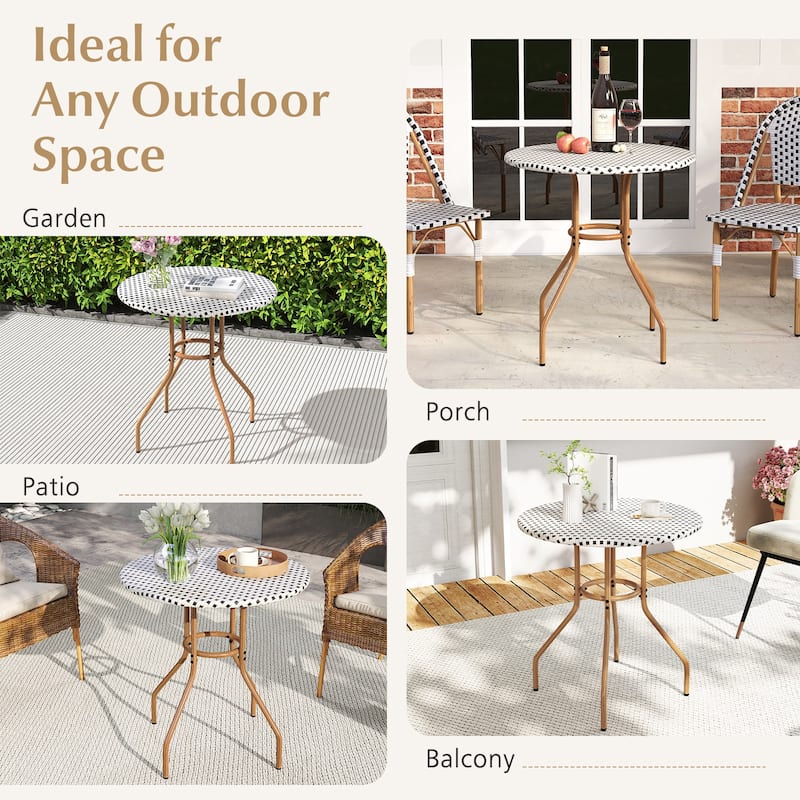 Gymax 27.5'' Outdoor Bistro Table PE Rattan Round Patio Side Table w/