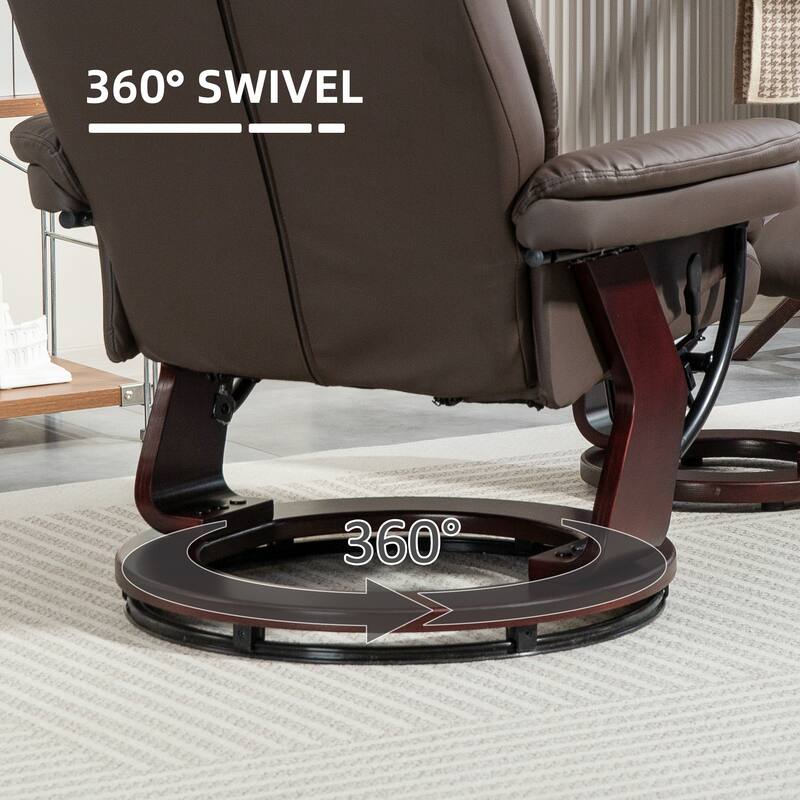 Modern Faux Leather Recliner Chair with Ottoman and Adjustable Positions Metal Base for Living Room