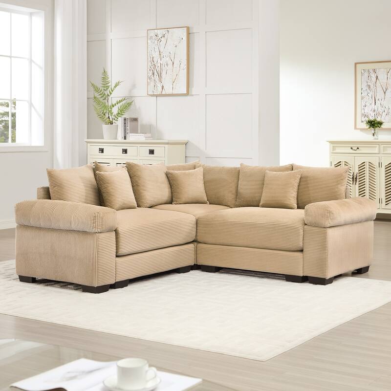 GDFStudio - Corduroy L-Shaped 3-Seater 79.1" Cloud Modular Sectional Couch