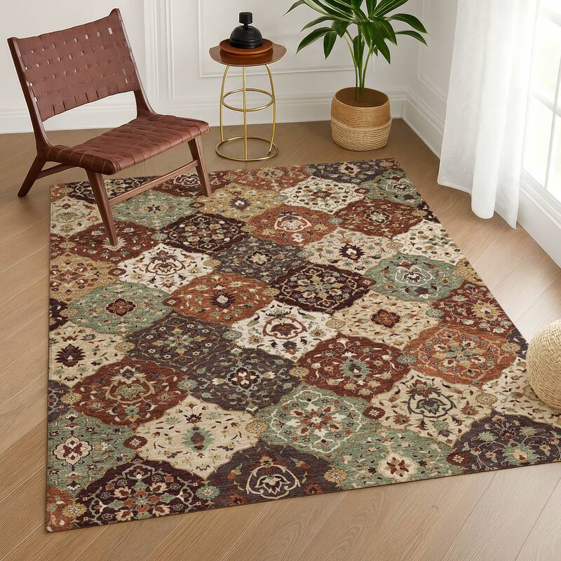 Machine Washable Indoor/ Outdoor Traditional Panel Chantille Rug