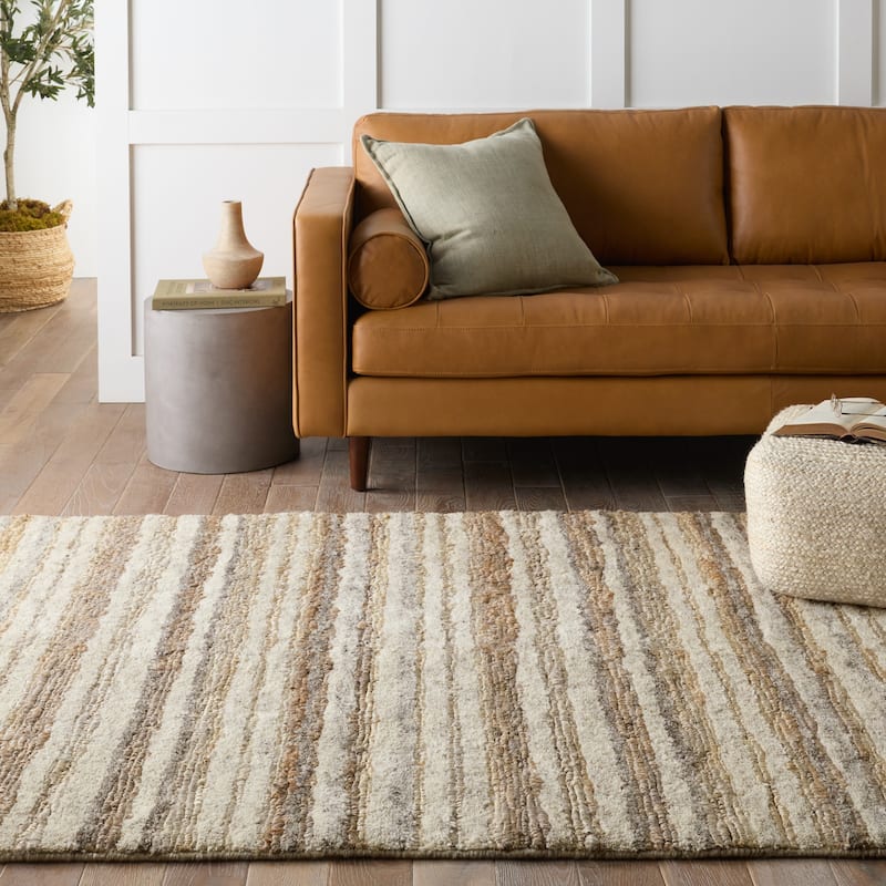 Alvaro Handmade Striped Cream/ Gray Area Rug