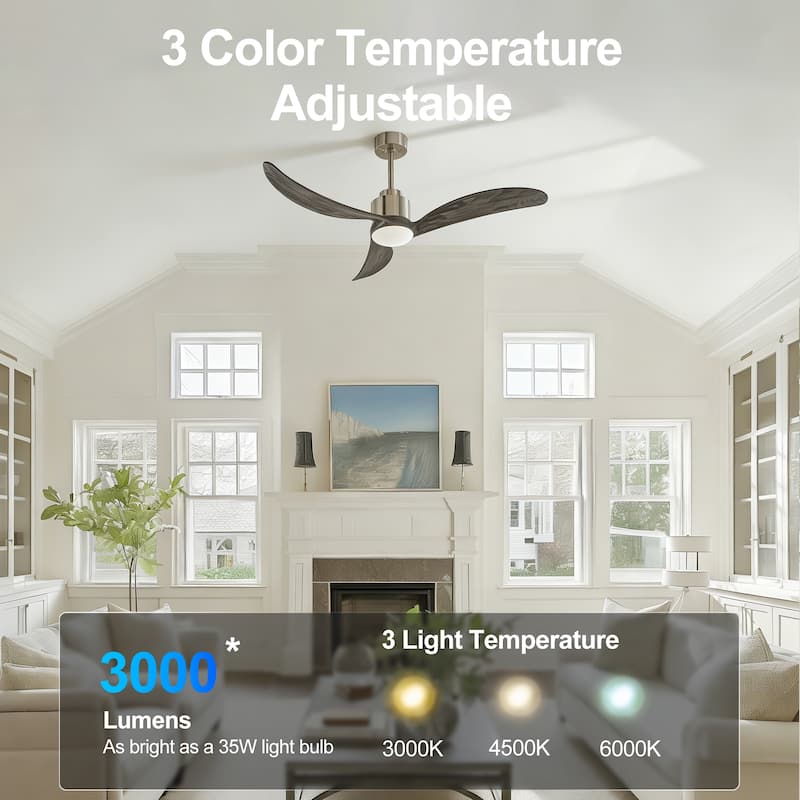 52" Ceiling Fan With Light Kit Dimmable LED,Wood Blades,Remote Control for Patio Living Room, Bedroom, Office,Indoor - 52 Inches