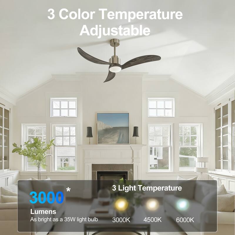 52"Ceiling Fan with LED Light Remote Control,Quiet DC Motor 6 Speed Levels,Adjust Height( 2 PCS Rod) Reversible Ceiling Fan