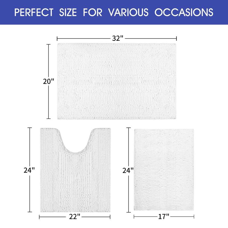 Ultra Soft Striped Non Slip Chenille Bathroom Rug Set 3 Pieces