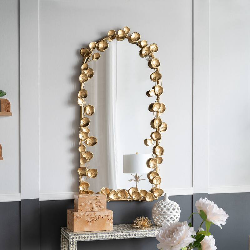 51.5" x 29" Full Length Arched Wall Mirror with Golden Leaf Accents - Gold