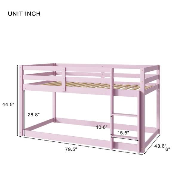 dimension image slide 0 of 3, Twin Size Wood Loft Bed with Ladder and Fence for Kids