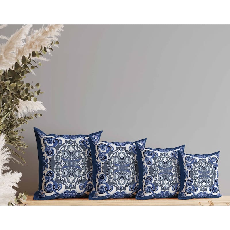 Soft Square Escape Indoor/Outdoor Reversible Throw Pillow Blue and White