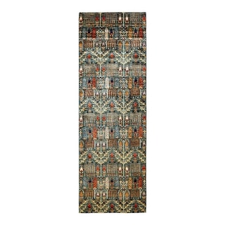 Hand Knotted Traditional Tribal Wool Green Area Rug - 4' 0" x 12' 5"
