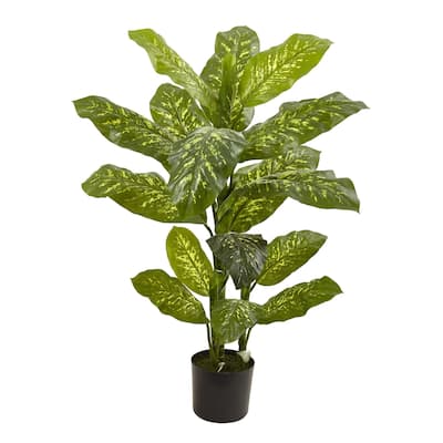 4Ft Dieffenbachia Plant - Real Touch Silk Faux Plant for Home Office Decor - 48" Tall Indoor Greenery - 4ft.
