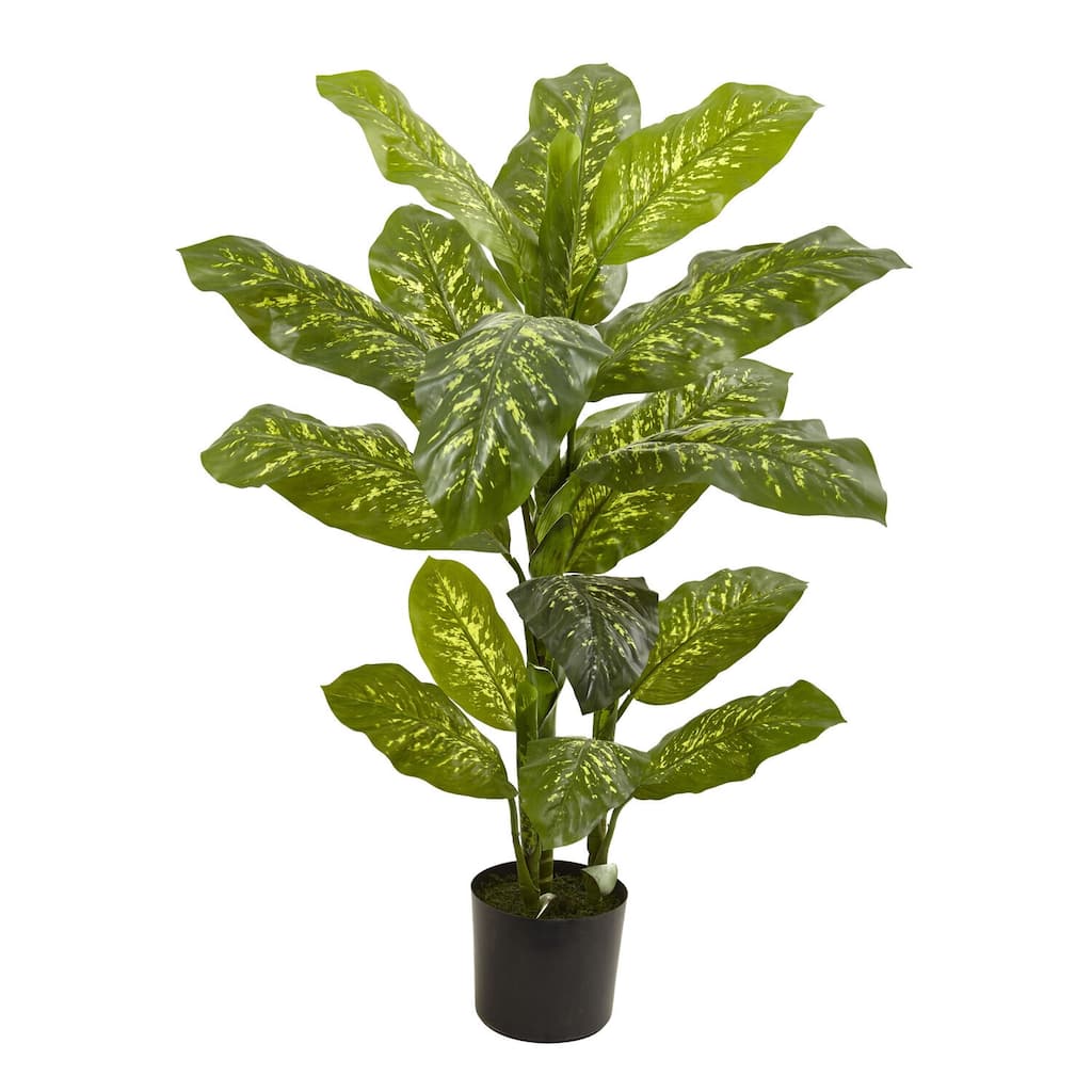 4Ft Dieffenbachia Plant - Real Touch Silk Faux Plant for Home Office Decor - 48" Tall Indoor Greenery - 4ft.