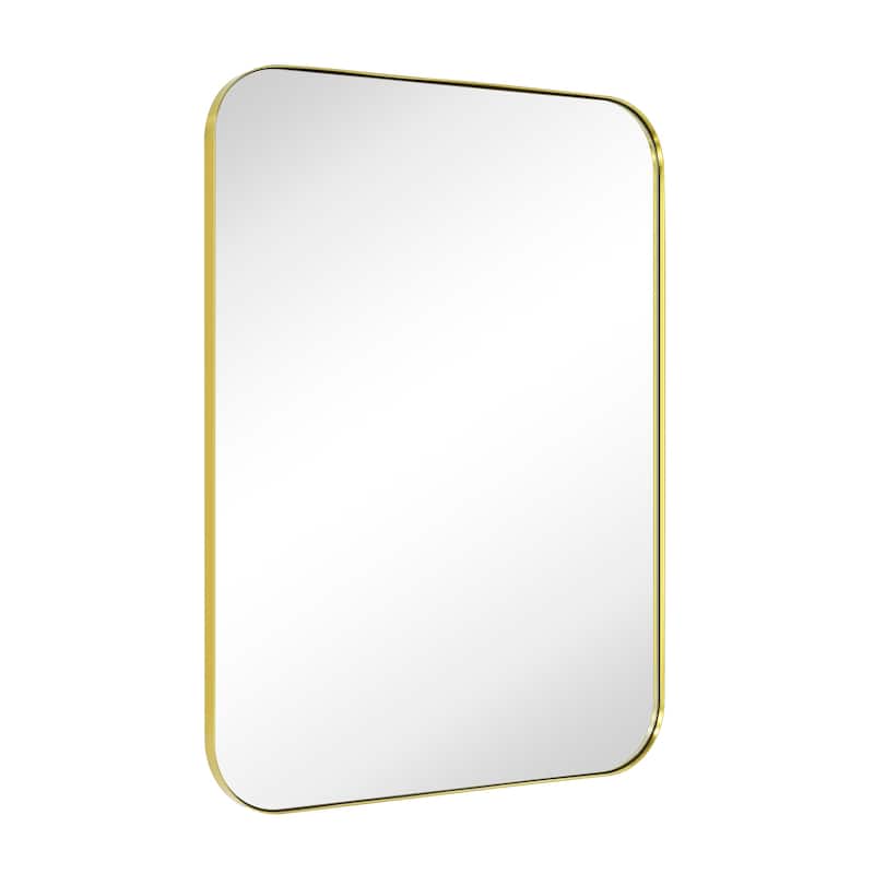 Mid-Century Modern Chic Metal Rounded Wall Mirrors - 30'' x 40'' - Brushed Gold