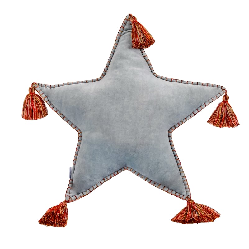 HGTV Home Collection Star Shaped Pillow With Tassels, Light Blue, 16in