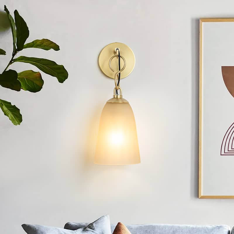 Modern 1-Light Wall Sconce with Long Bell Glass Shade Lighting - Gold