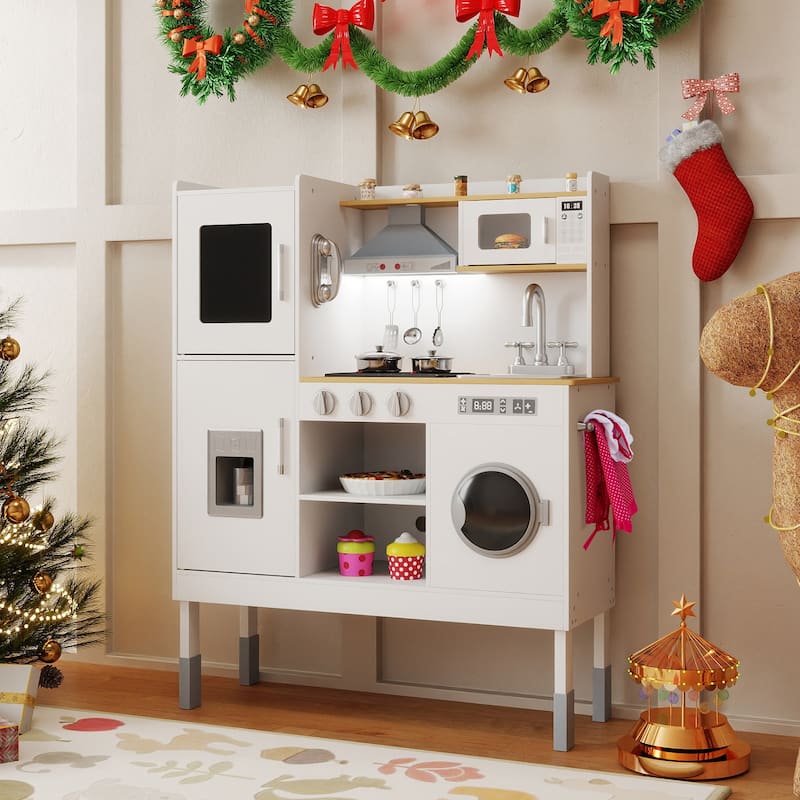 Gymax Kids Pretend Kitchen Play Set Toddler Toy Wooden Chef Height