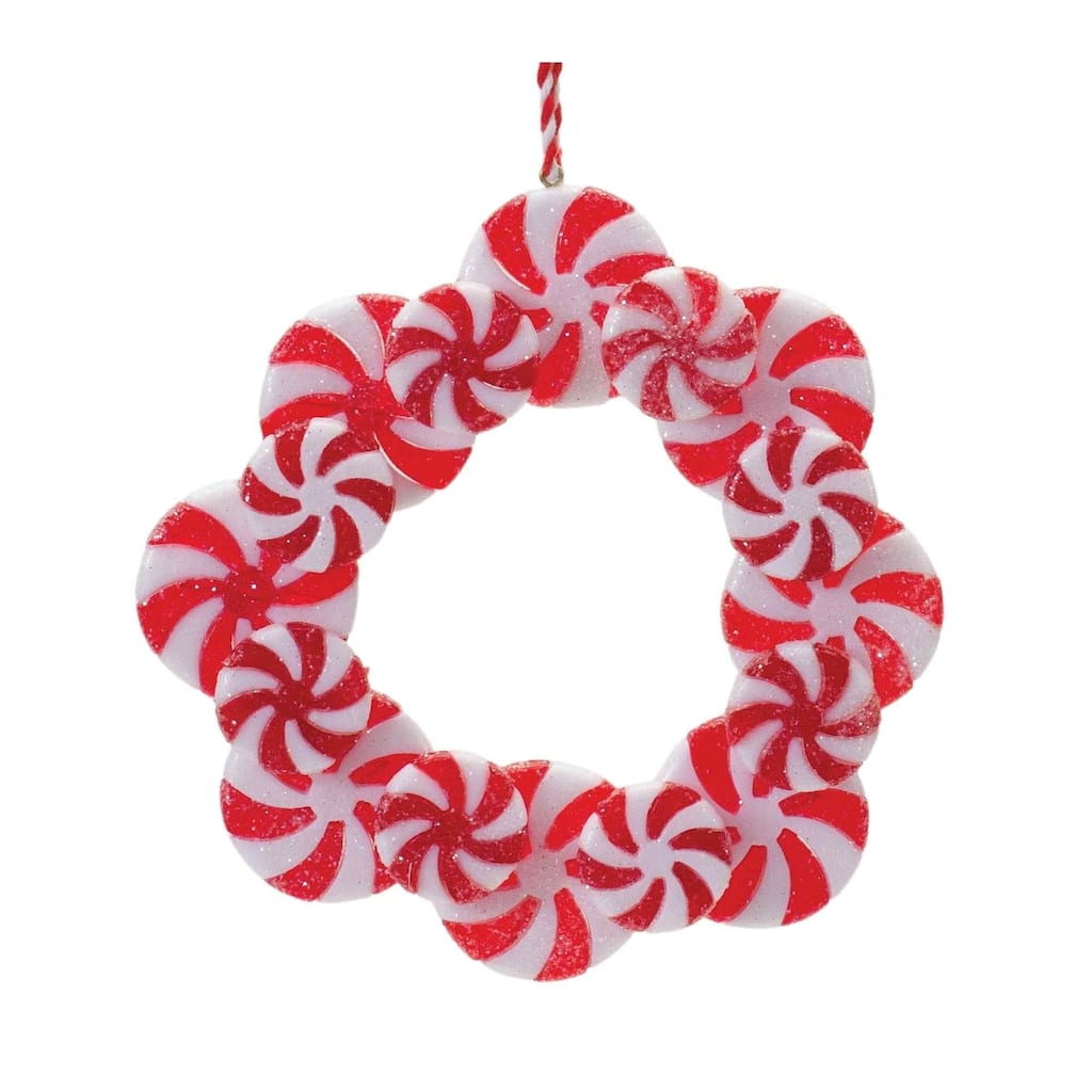 Club 24 Red White Peppermint candle Wreath Christmas Ornaments 5"