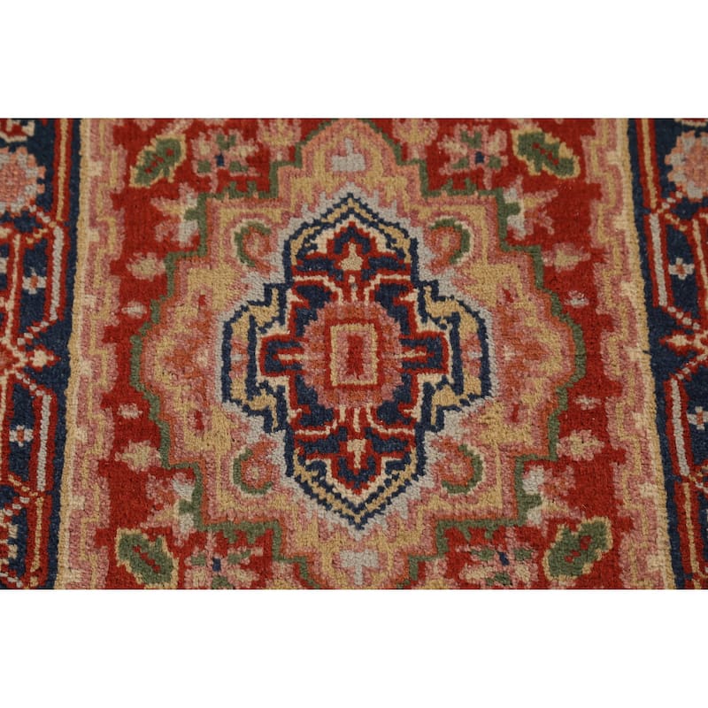 Geometric Heriz Serapi Style Runner Rug Handmade Red Wool Carpet - 2'5" x 10'1"