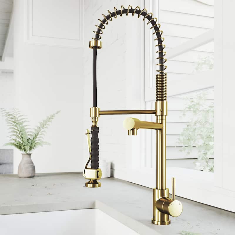 VIGO Zurich 27" H Single Handle Pull-Down Sprayer Kitchen Faucet - Without Extras - Matte Brushed Gold