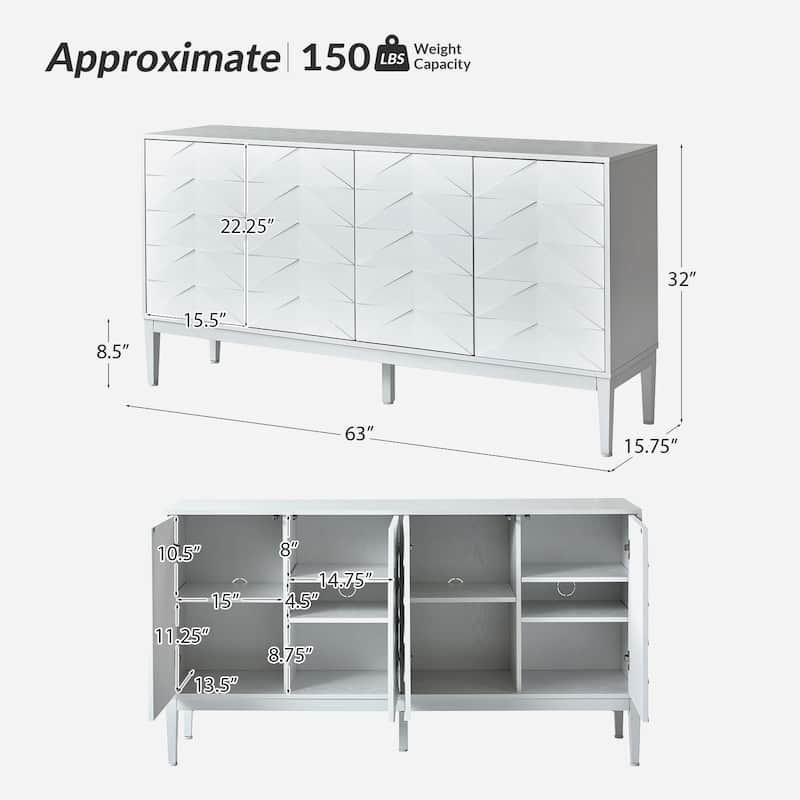 Dennis Contemporary 63"Wide 4-Door Sideboard with Adjustable Shelves