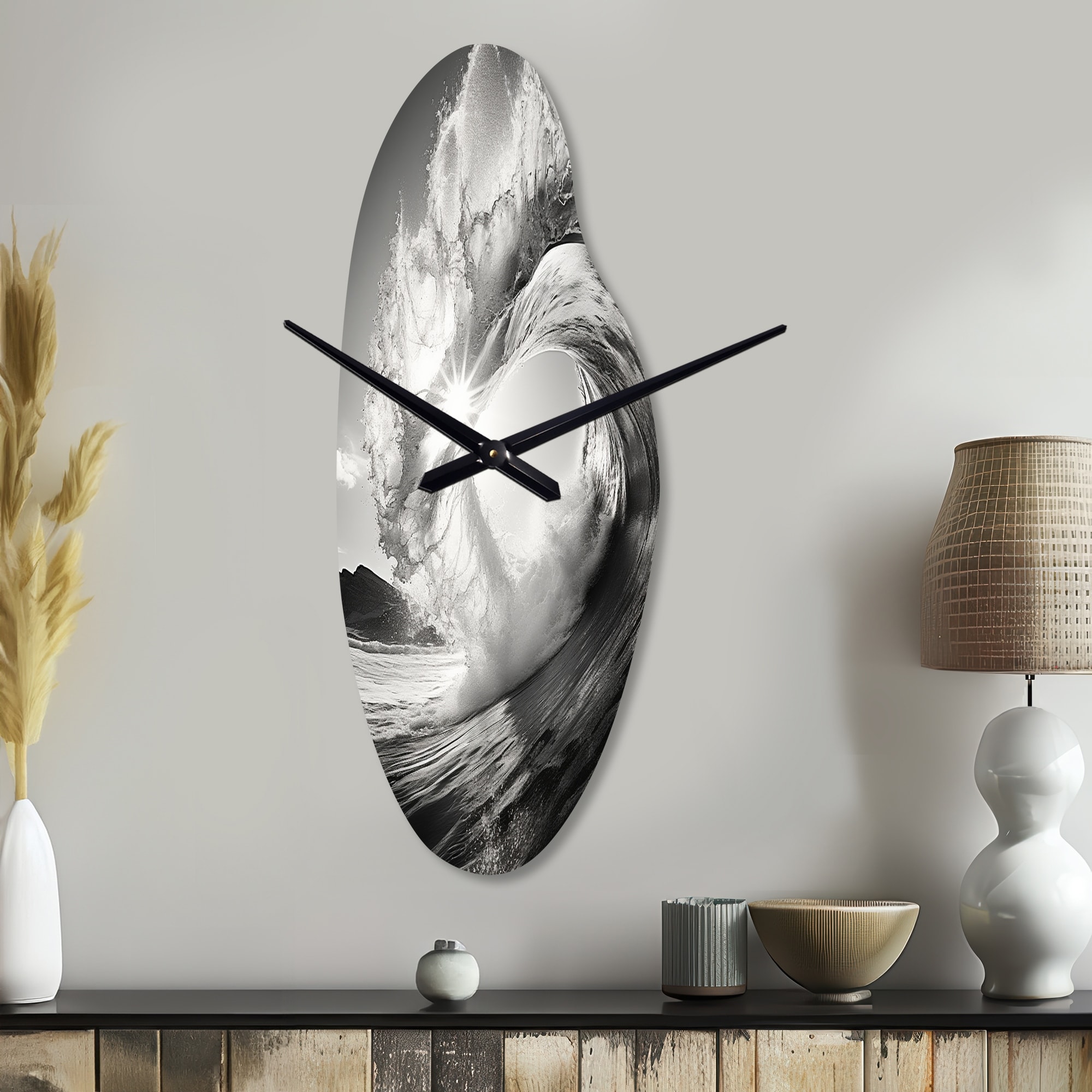 Black And White Wave Photo I - Coastal Beach Wall Clock in Cloud Shape - Nautical & Coastal Decorative Wall Clock