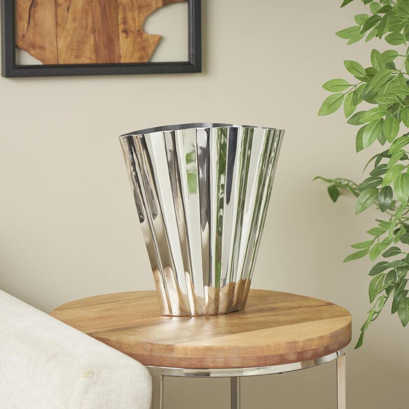 Stainless Steel Metal Decorative Vase with Zig Zag Edging - Silver - Roche River Decor