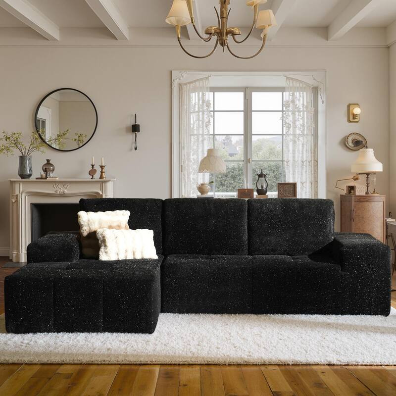 OVIOS Starry Sky Fabric Chaise Lounge Sofa-Black - Left Chaise-Black