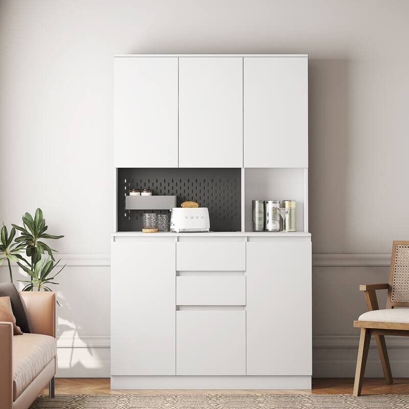 GDFStudio - Hadley 72" Farmhouse Bar MDF Cabinet with Sliding Barn Door, Kitchen Buffet and Coffee Bar Sideboard - White+Black - 74"