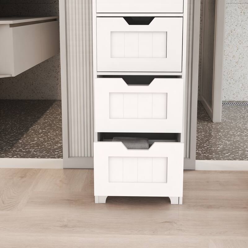 White Freestanding Storage Cabinet With 4 Drawers
